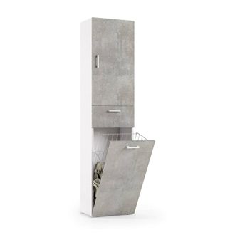 Dmora Dmora - Armario Multiusos Dcosim, Mueble Lavadero Lineal Con 2 Puertas, Columna De Ba&ntilde;o Con Cesto De Ropa, 100% Made In Italy, 45x32h195 Cm, Cemento Y