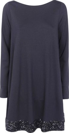 Emporio Armani Stretch Viscose Jersey Jurk met Boothals en Paillettendetail - Dames - Jurken - Zwart - Maat: M Viscose