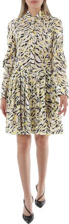 Roberto Cavalli Ladies Aragonite/Black Blades Long Sleeve Printed Silk Dress, Brand Size 44 (US Size 10)