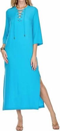 Jade Yoga Solid Lace Up Maxi Dress In Turquoise