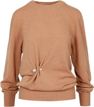 Alberta Ferretti Pin-Embellished Crewneck Jumper - Dames - Cashmere truien - Beige - S - Kasjmier - Truien & Vesten