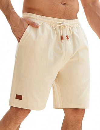 Heekpek Lonya Mens Shorts Summer Casual Cotton Drawstring Waistband Classic Comfort Beach Shorts with Pockets for Travel, Home, Holiday Beige,XXL
