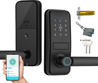 OEM Cerradura Inteligente, Cerradura De Puerta De Entrada Sin Llave Con Elegante Manija Negra Mate, Teclado Electr&oacute;nico Con Cerrojo De Seguridad, Teclado 