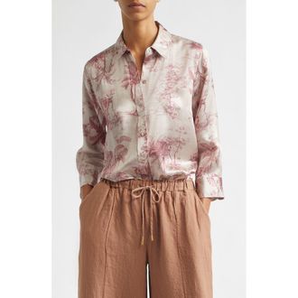 L'agence Dani Three-Quarter Sleeve Silk Button-Up Shirt in Multi Textured Jungle Toile at Nordstrom, Size Xx-Large