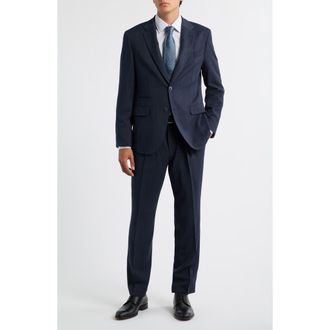 BOSS Heston Slim Fit Textured Stretch Wool Suit in Dark Blue at Nordstrom Rack, Size 44 Regular