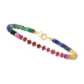 Canaria Canaria 18.00- Multicolored Sapphire and Ruby Bead Bracelet in 10kt Yellow Gold