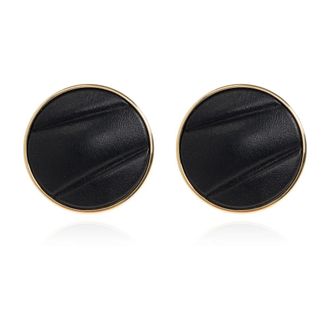 Chlo&eacute; Pleats Ronde Clip-On Oorbellen - Dames - Oorbellen - Zwart - ONE Size - Leer - Accessoires