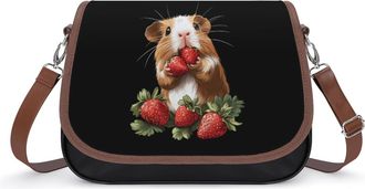 Generic Guinea Pigs And Strawberry Womens Leather Crossbody Bags with Adjustable Strap Casual Printed Shoulder Handbag