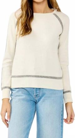 Lovestitch Posh Border Striped Pullover Sweater In Cream/ Heather Grey