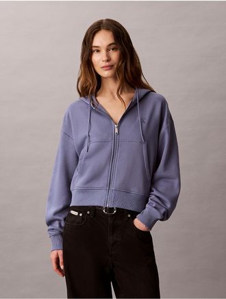 Calvin Klein Jeans Calvin Klein Womens Monogram Logo Fleece Zip Hoodie - Blue - XL