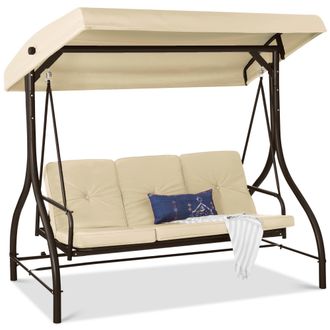 Best Choice Products 3-Seat Outdoor Converting Canopy Swing Glider Patio Hammock w/ Removable Cushions