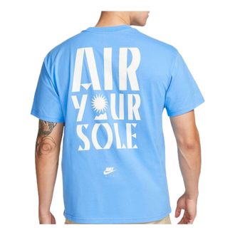 Nike Mens Nike Alphabet Logo Printing Round Neck Solid Color Cotton Casual Short Sleeve Blue T-Shirt DQ1017-412