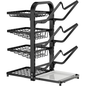 OEM Estante Organizador Para Tapas De Ollas, Organizador De Escritorio Multicapa, Soporte Para Esp&aacute;tulas Con Bandeja De Drenaje, Negro -crezuo