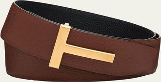 Tom Ford Mens Signature T Leather Belt