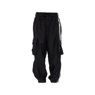 Yohji Yamamoto Wide Trousers, male, Black, Size: XS Nylon Wired 3-Stripes Cargo Trousers
