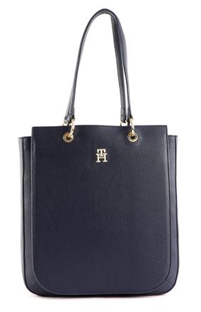 Tommy Hilfiger Women TH Emblem Work Tote Bag with Zip, Blue (Space Blue), One Size