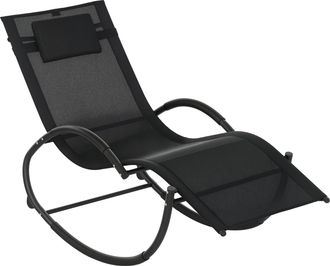 OEM Tumbona Mecedora Con Reposacabezas Reposabrazos Y Marco Met&aacute;lico Carga 120 Kg Para Interior Y Exterior 155x61x88cm Negro