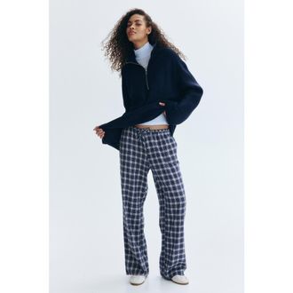 H&M Drawstring Trousers in Dark Blue/plaid at Nordstrom, Size Xx-Small