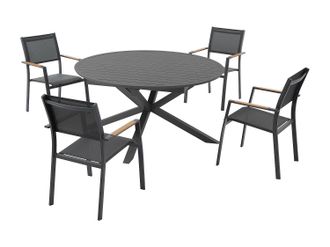 Vente-Unique Comedor de jard&iacute;n de aluminio: mesa redonda extensible L.150/200 cm y 4 sillones apilables - Antracita - YOHA de MYLIA