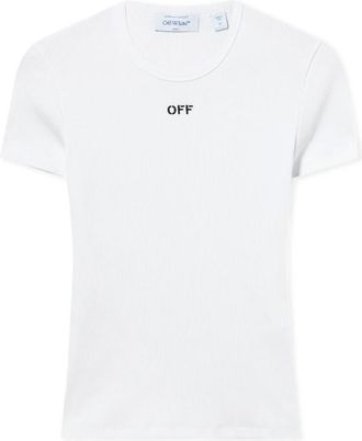 Off-white Tops, Dames, Wit, L, Katoen, Off Stamp Ribbed Basic Tee