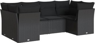vidaXL Set De Sof&aacute;s De Jard&iacute;n 6 Piezas Y Cojines Rat&aacute;n Sint&eacute;tico Negro Vidaxl