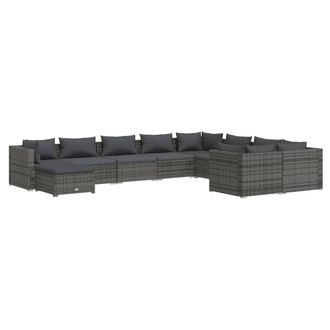 vidaXL Set De Muebles De Jard&iacute;n 10 Pzas Y Cojines Rat&aacute;n Sint&eacute;tico Gris Vidaxl