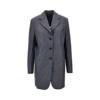 Jil Sander Fil-&agrave;-Fil wollen getailleerde blazer - Dames - Jassen - Grijs - Maat: XL Wol