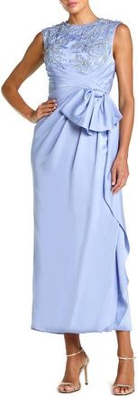 Mac Duggal Sleeveless Satin Beaded Ankle Dress With Bow in Powder Blue at Nordstrom, Size 14