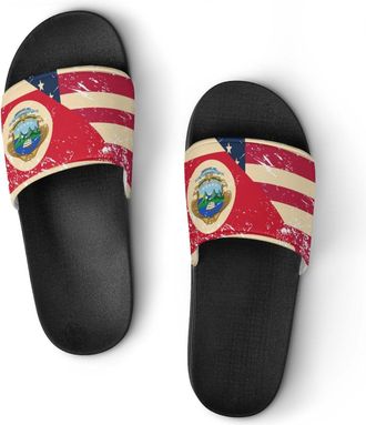 Generic U.S. And Costa R-ica Vintage Flag Shower Shoes Slipper for Women Men Beach Slippers Quick Drying Non Slip Open-Toe Sandals