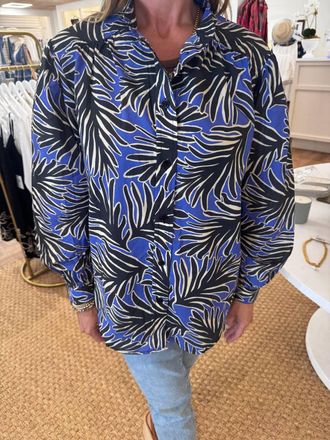 Exquise Gracie Long Sleeve Button Down Shirt In Blue/ Black