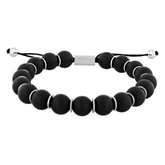 Robert Alton Mens Onyx Bead Bolo Bracelet