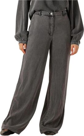 Simple Wijde Tencel Twill Broek - Dames - Loose Fit Jeans - Grijs - M - Jeans