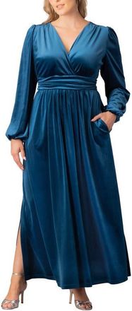 Kiyonna Vivienne Long Sleeve Velvet Gown in Teal Topaz at Nordstrom, Size 2X