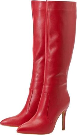Generic Women Knee High Pu Leather Boots Pointed Toe Thin Heel Side Zipper Spring Casual Outdoor Long Boot
