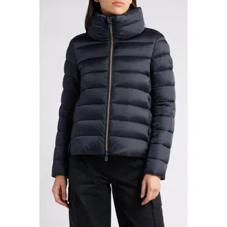 Save The Duck Elsie Water & Wind Repellent Puffer Jacket in Blue Black at Nordstrom, Size 4