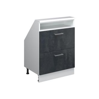 Vicco Armario De Cocina Para Techo Inclinado R-line, Hormig&oacute;n Negro/blanco, 60 Cm Con 2 Cajones, Vicco