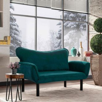 Dmora Sof&aacute; Cama Dos Plazas Hone, Almacenamiento, Reclinable, Brazos, 140x65 Cm Azul