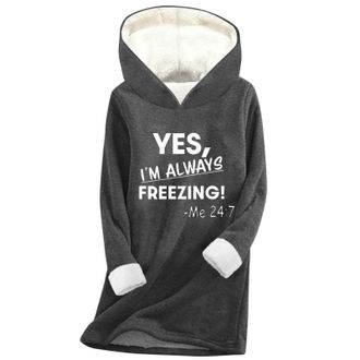 Generic Yes Im Always Freezing Sweatshirts for Women Sherpa Hoodies Trendy Fleece Lined Jumper Long Sleeve Fuzzy Cozy Sweatshirt Winter Casual Warm Sweater Pu