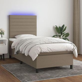 vidaXL Cama Box Spring Colch&oacute;n Y Luces Led Tela Gris Taupe 90x200 Cm Vidaxl