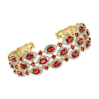 Ross-Simons Garnet and. White Zircon Cuff Bracelet in 18kt Gold Over Sterling