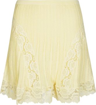 Self Portrait White Pointelle Knit Scalloped Mini Skirt