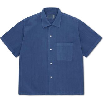 Fortela Bowling Inspired Short Sleeve Shirt in Indigo Rinse at Nordstrom, Size Medium Eu