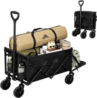Woltu Woltu Carrito De Jard&iacute;n Con 2 Portavasos, Panel Trasero Plegable, Capacidad De Carga M&aacute;xima: 150 Kg, Asa Con Retorno Autom&aacute;tico, Para Jard&iacute;n Y Campo, 
