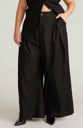 Universal Standard Palais Linen Blend Beach Pants in Black at Nordstrom, Size Xl
