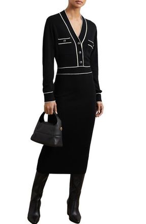 Reiss Lorrie Tipped Long Sleeve Wool & Cashmere Blend Sweater Dress in Black/ivory at Nordstrom, Size X-Large