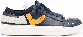 Ferragamo Mens Logo Print Lace-Up Sneakers In Blue