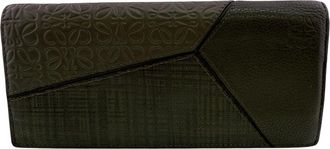 Loewe Black Green Khaki Leather Long Wallet (Bi-Fold) (Pre-Owned)