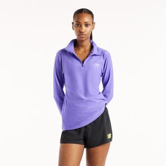 New Balance Mujer Sport Essentials Space Dye 1/4 Zip en P&uacute;rpura, Poly Knit, Talla L