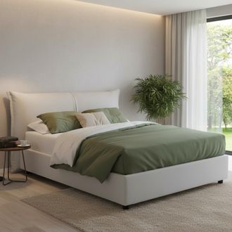 Talamo Italia Cama Matrimonial Cesira, Cama Contenedor Con Revestimiento De Tela, 100% Made In Italy, Apertura Frontal, Adecuado Para Colch&oacute;n Cm 160x200, Blanco, Co