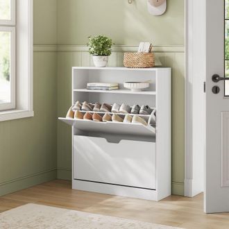 Vasagle Wide Shoe Cabinet with 2 Flip Doors & 3 Tier Rack in White